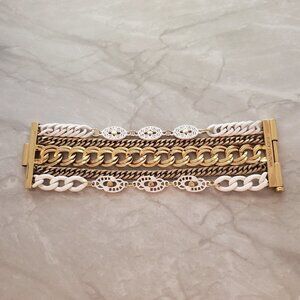 💖 Juicy Couture White Enamel Hearts Lace Multi Chain Statement Bracelet 💖